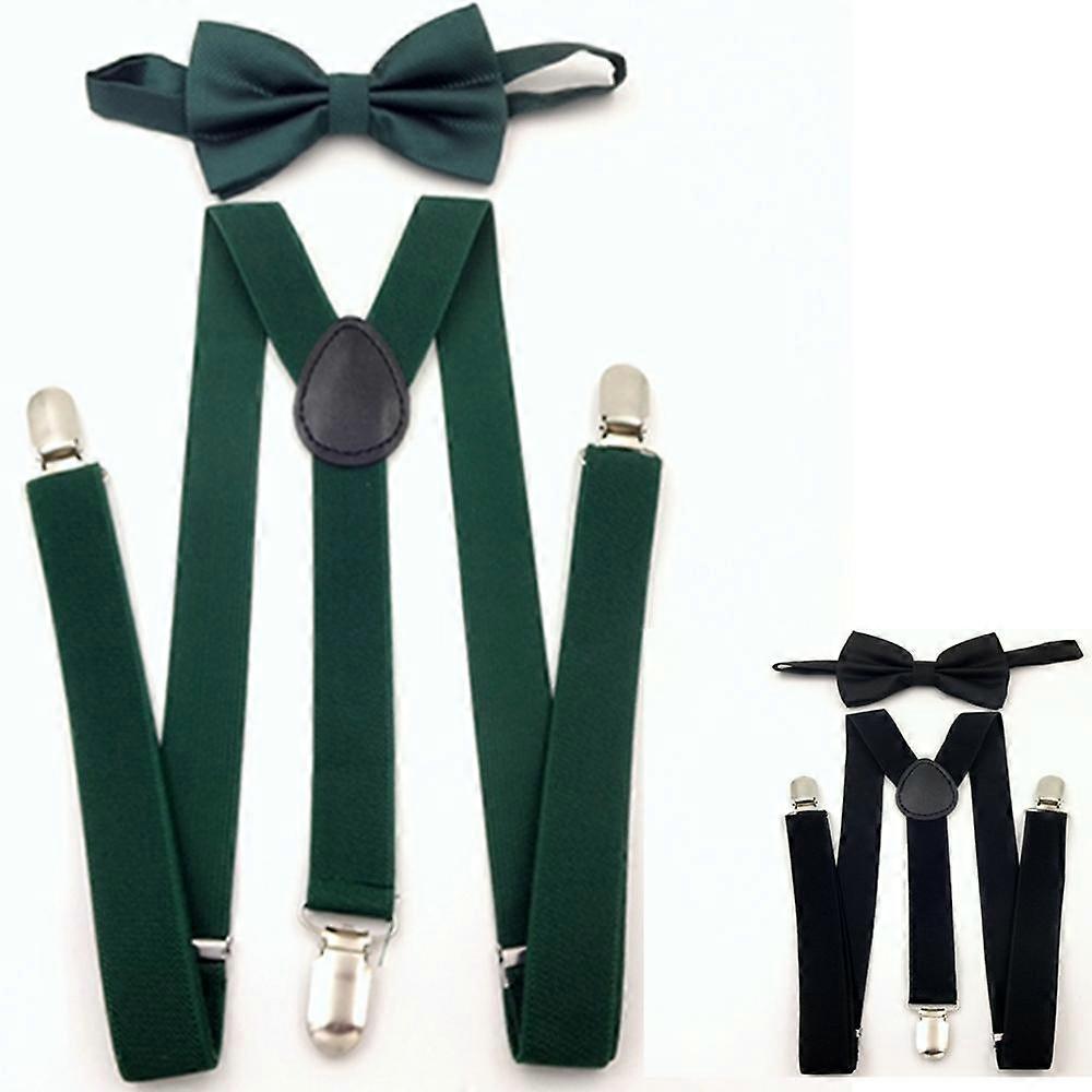 Crianças Meninos Meninas Suspensórios Elástico Ajustável Chaves Clip-On com Bow Tie Set Preto e Verde,2024 Ping