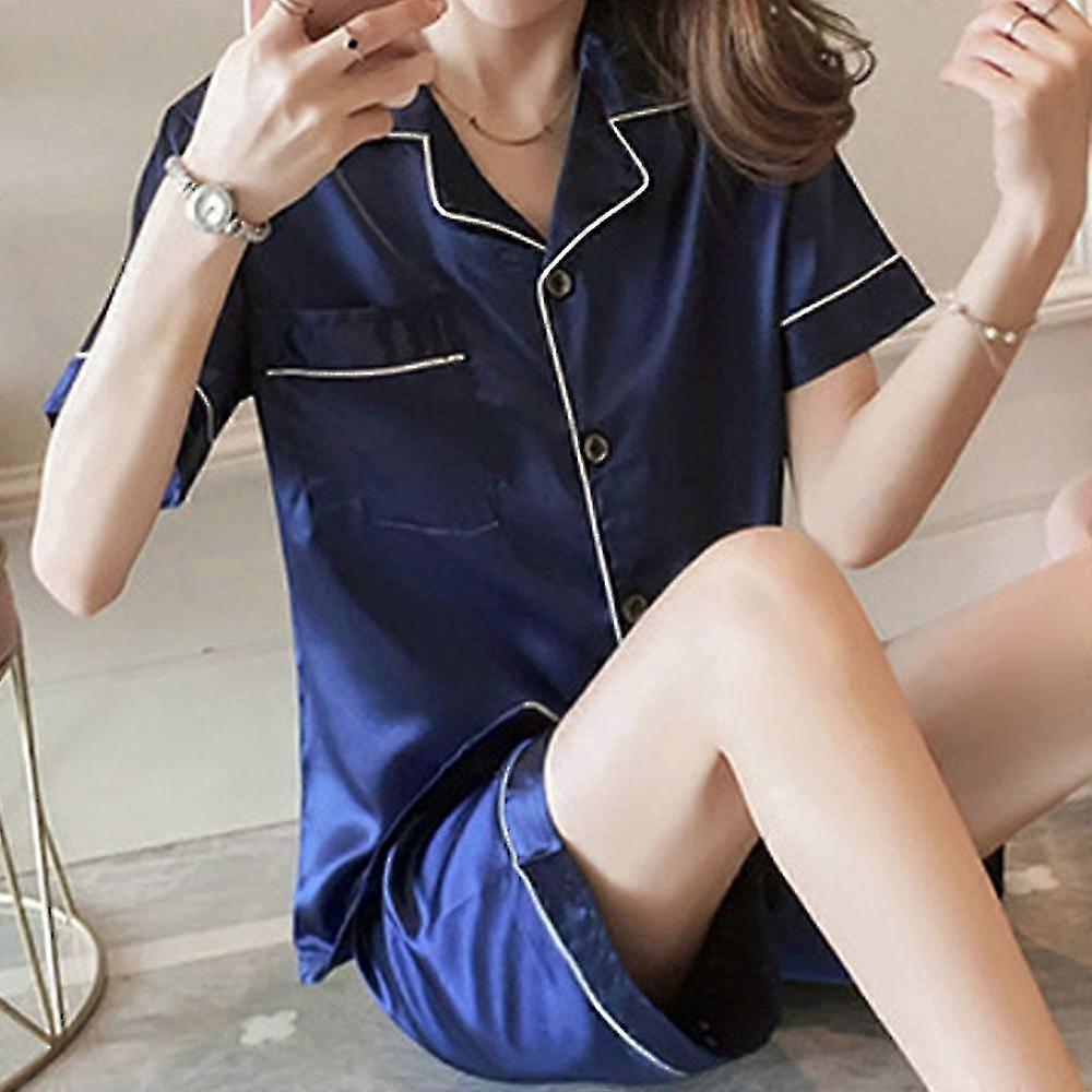 Hmwy-kadın Kısa Kollu İpek Saten Pijama Şort Set Gecelik