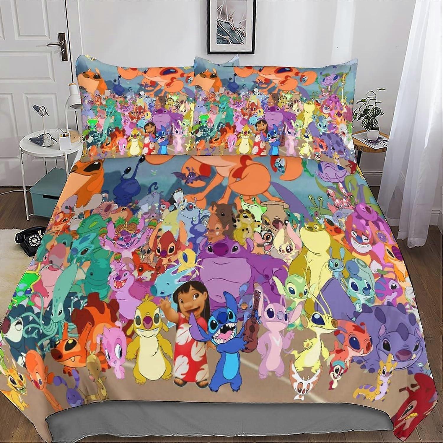Stitch påslakan set D, Lilo & Stitch tryckta mikrofibersängkläder set med dragkedja påslakan och örngott singel