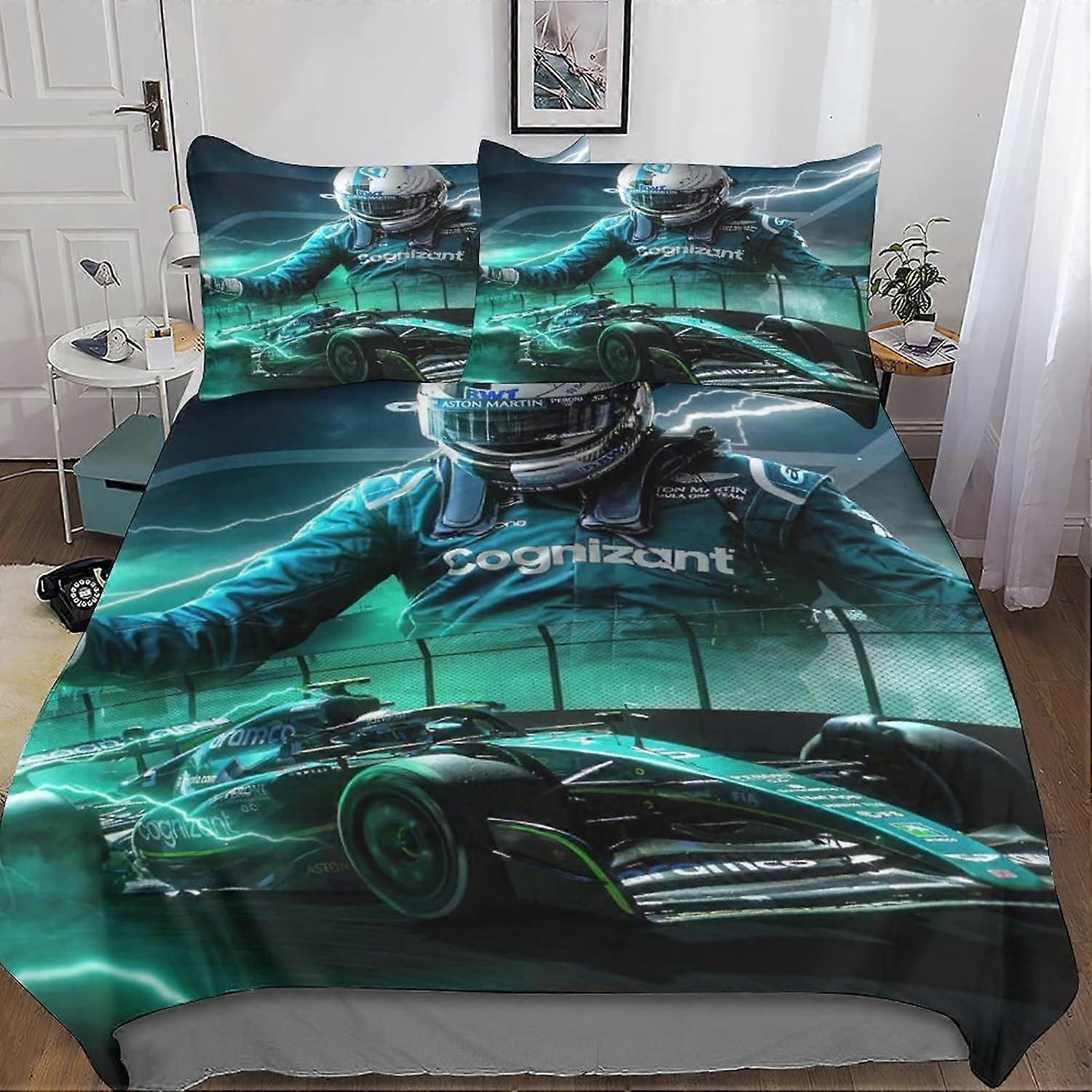 3D Printed Duvet Cover with Pillowcase, F1 Racing Bedding Set, Soft and Comfortable Suitable for Room Decoration, Double Zipper Closure