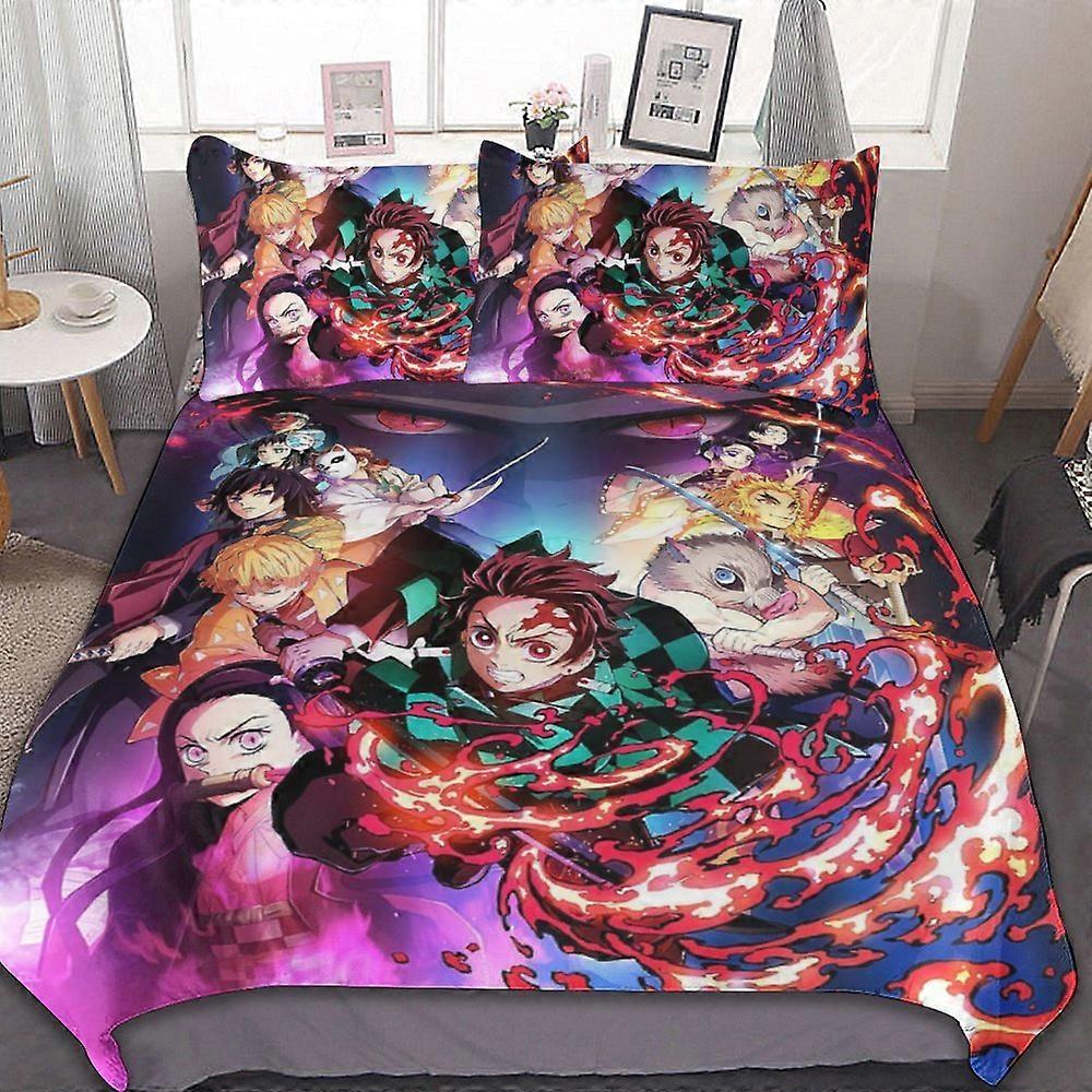Conjunto de cama de 3 peças Demon Slayer 744v Capa de edredom macia quente e confortável com 1 capa de edredom e 2 fronhas para meninos meninas crianças cama de adulto