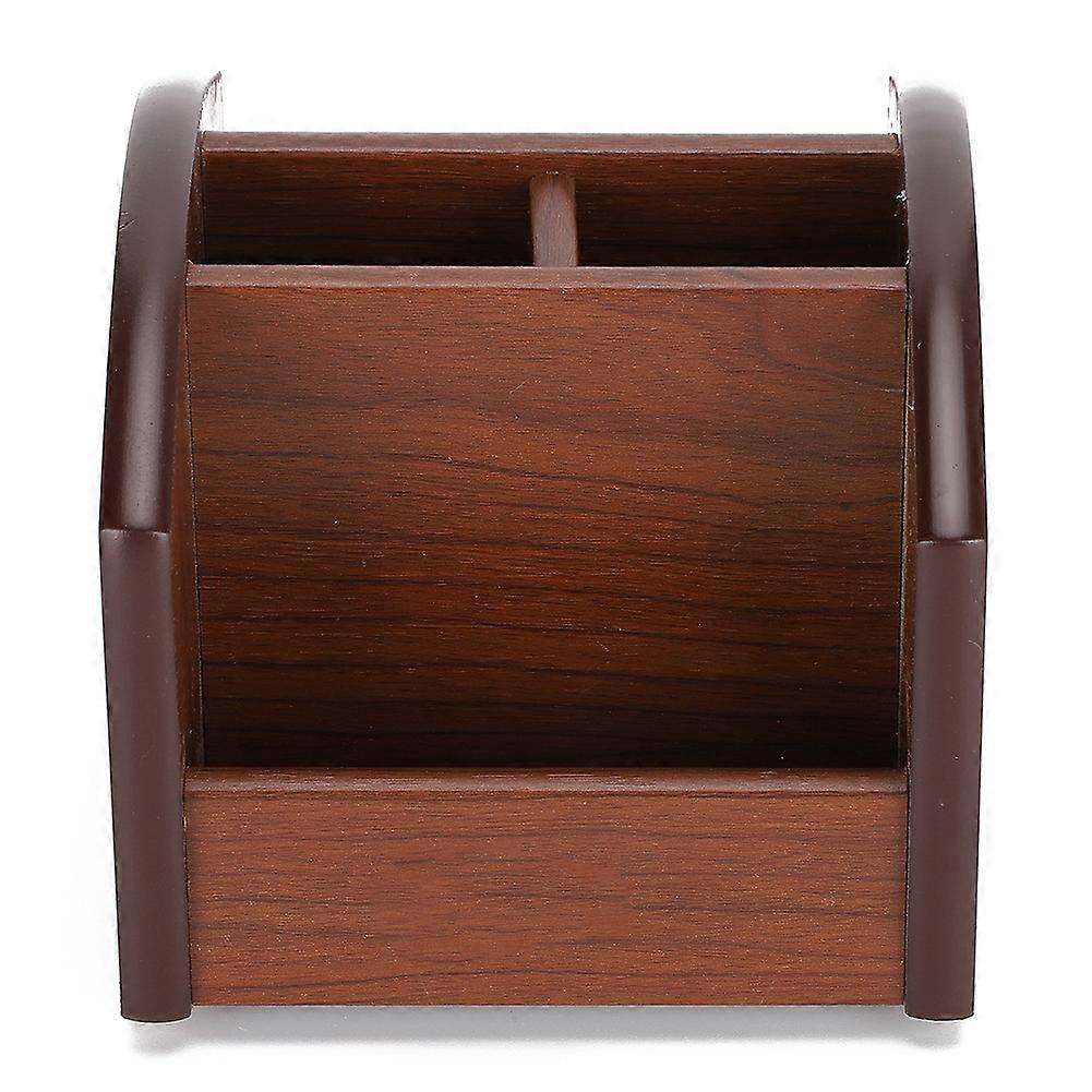 Wooden Pen Holder Business Card Storage Box Bottom Rotation Creative Desk Container