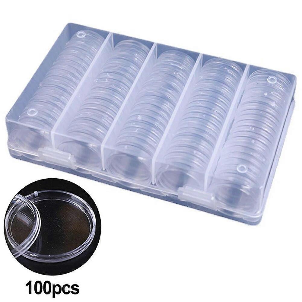 100pcs 27mm Clear Round Coin Capsule Container Storage Box Gold Copper Coins Holder Portable Case Organizer Box For Coin Collect