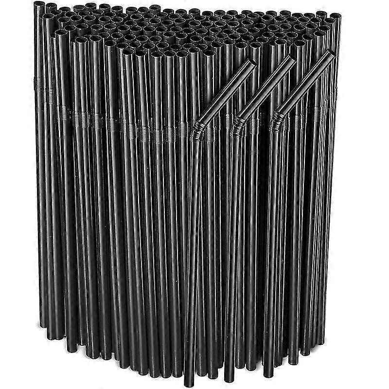 200pcs Flexible Bendy Black Drinking Straws Plastic Disposable Straws