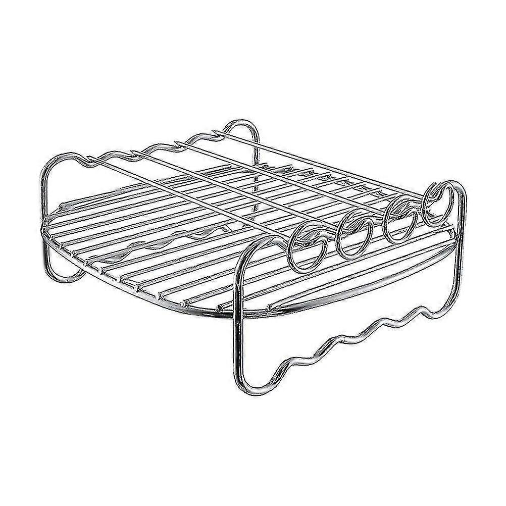 Air Fryer Double Layer Rack With 4 Skewers Kitchen Grill Air Fryer Accessories