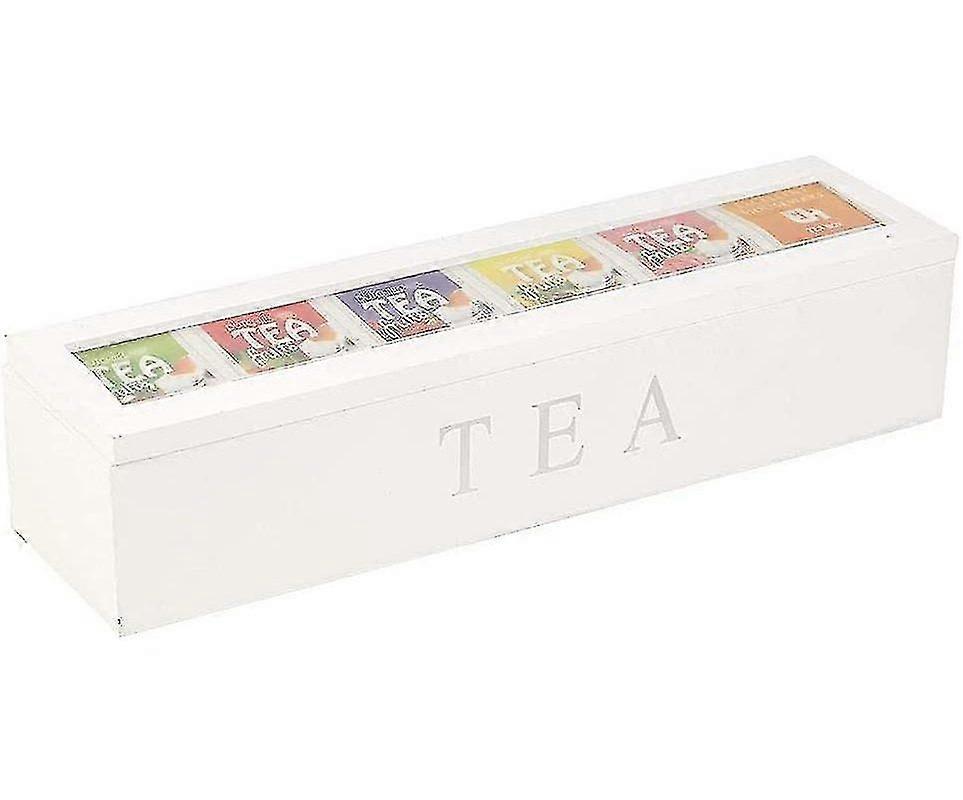 Tea Box Made Of Bamboo Tea Box With 6 Compartments Tea Bag Box-white-