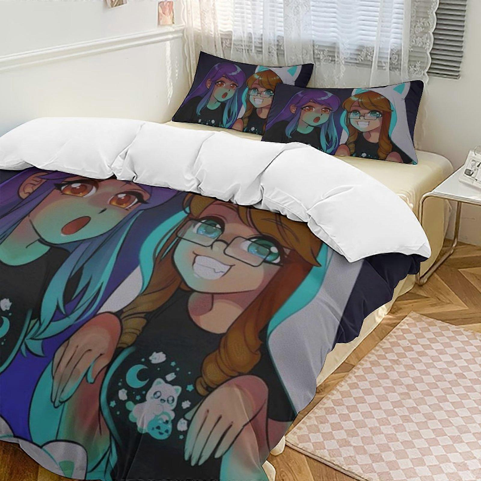 v7 Aphmau 2 Capa de Edredom de Cama Microfibra Conjuntos de Cama Conjuntos de Edredom Leves de 3 Peças, 1 Capa de Edredom e 2 Fronhas para Crianças aa7