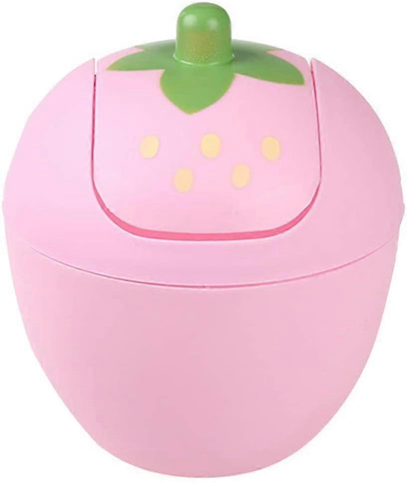 Mini Desktop Trash Can Plastic Strawberry Swing Lid Countertop Trash Bin Tiny