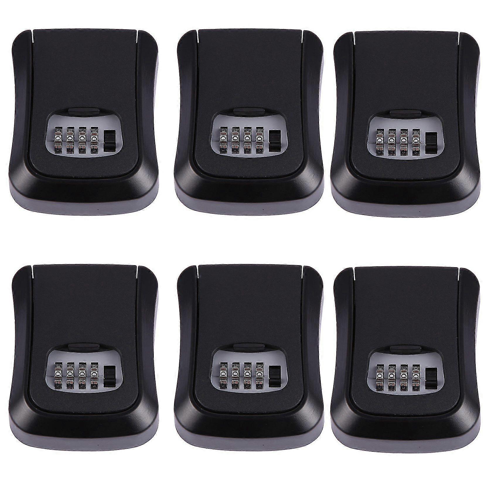 6x Black Password Key Lock Box Wall Mounted Zinc Alloy Key Box Weatherproof 4 Digit Combination Key