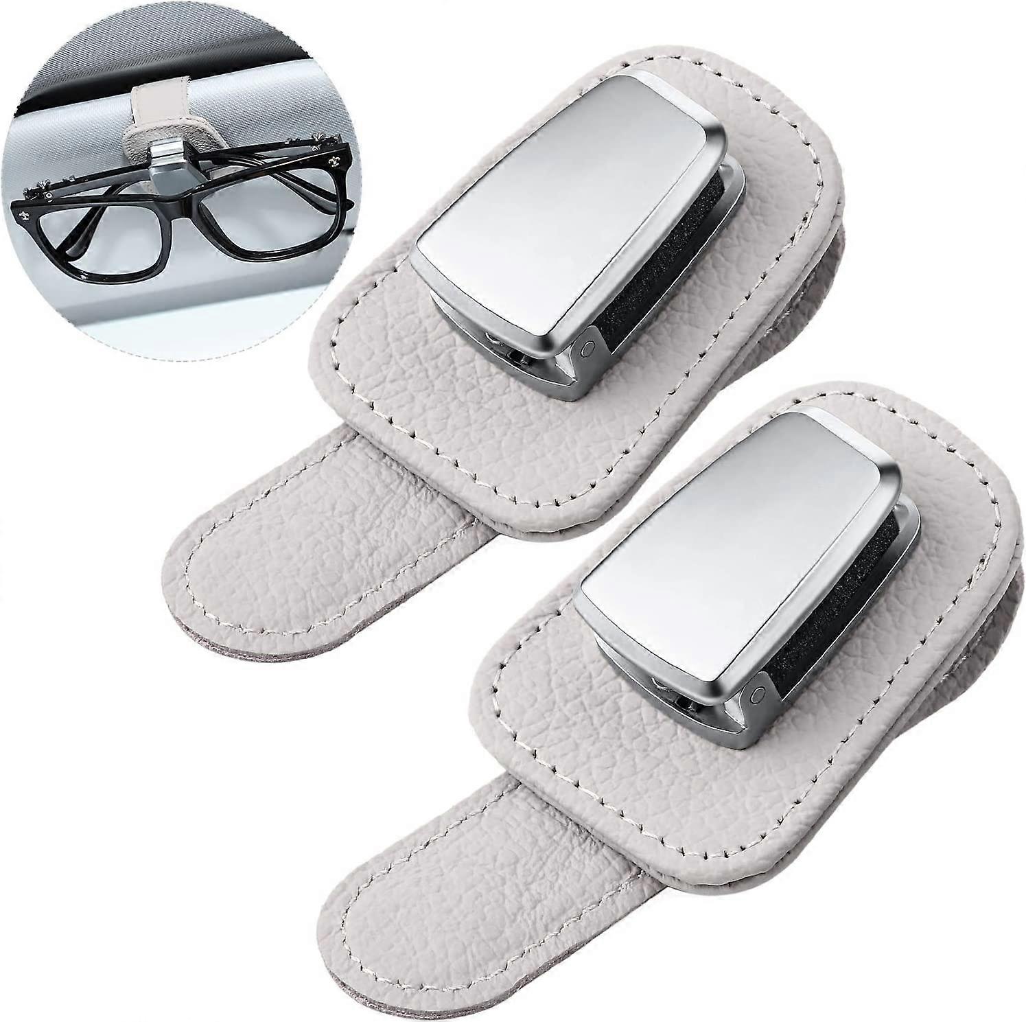 2 Pack Car Spectacle Frame Universal Car Visor Sunglass Frame (Beige)
