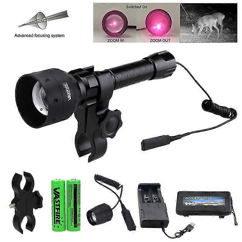 T50 Ir850nm Arma Luce Visione notturna Radiazione infrarossa Ir Zoomable Hunting Torcia + Clip + interruttore + 18650 + scatola Pacchetto D