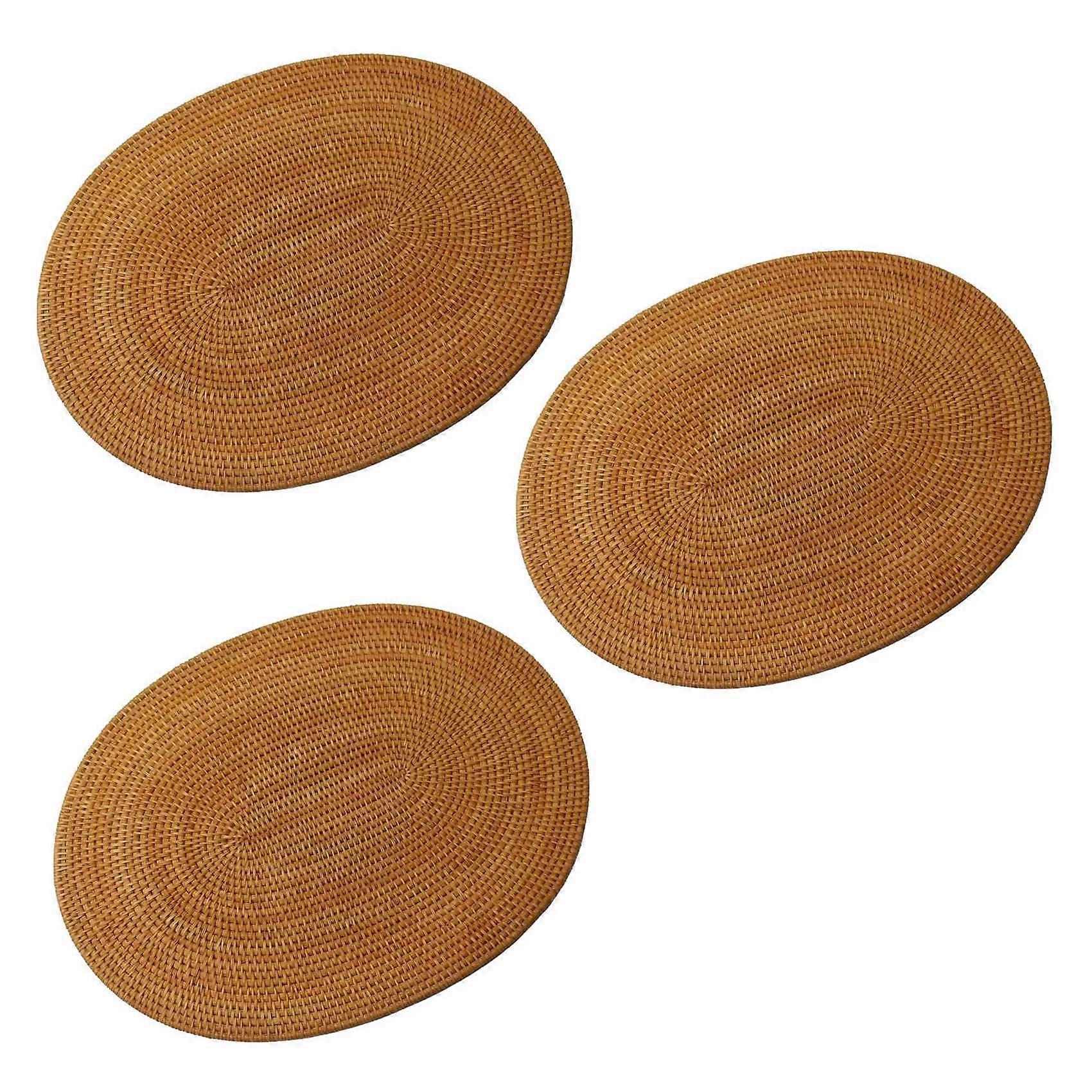 3X Rattan Woven Placemats Oval Round Table Mats Non Slip Heat Resistant Place Mat Natural Multipurp