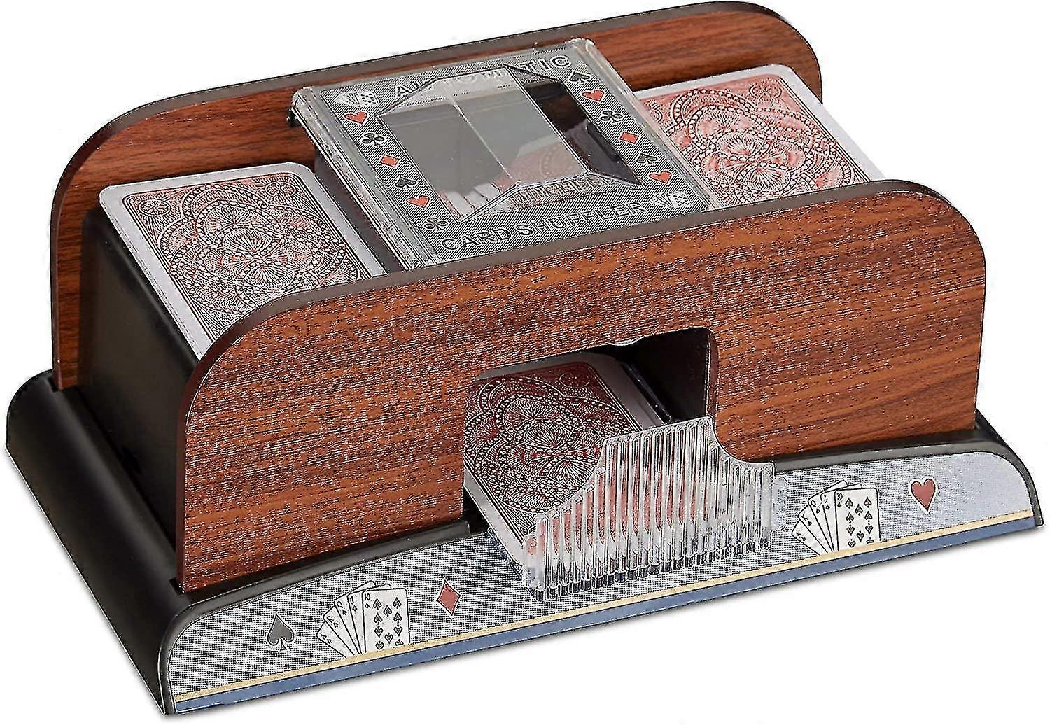 自動カードシャッフラー 2 デッキのカード バッテリー駆動 ポーカー ラミー バッテリー駆動 ウッドルック, 自然, カード用 サイズ 8.8 x 6.3cm