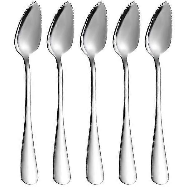 5 Piece Grapefruit Spoons, Stainless Steel Grapefruit Spoons Set, Serrated Edge &amp; Thick handle, silver
