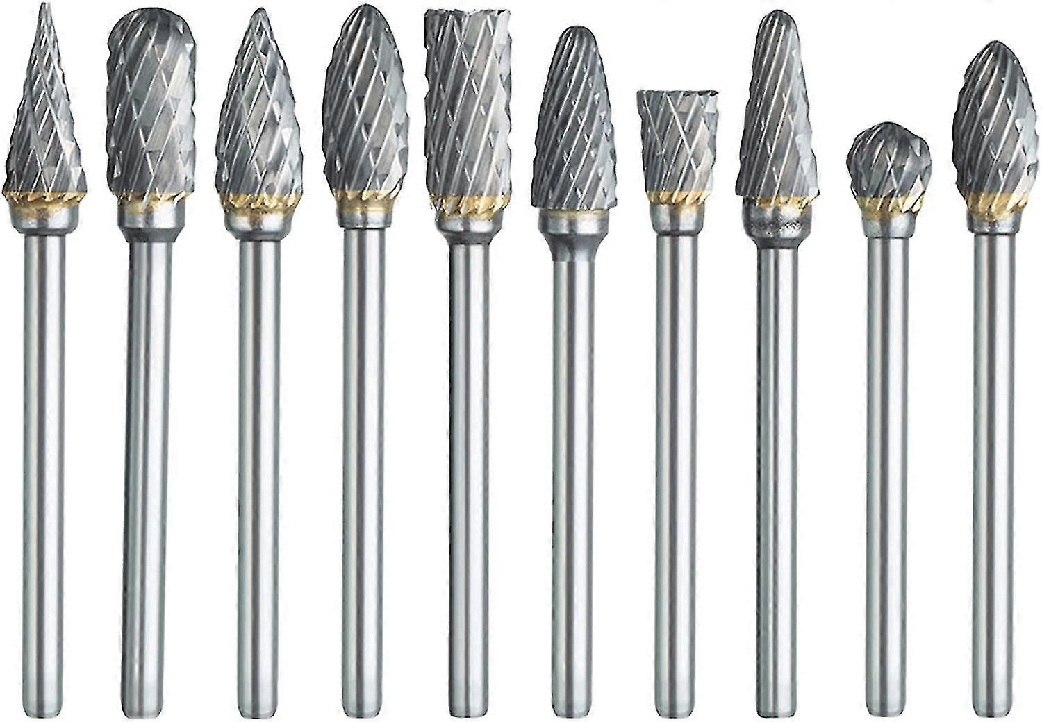 Rotary Burr Set For Dremel, 10 Pcs Double Cut Carbide Carving Bits Set With 1/8" Shank And 1/4" Head Length For Diy, Woodworking, Engraving, Metal Car