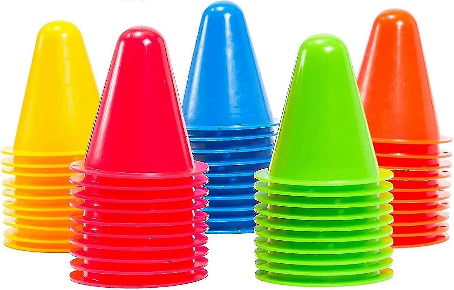 Mini Agility Cones för barnsporter, inomhus utomhusträning olika färger, 50 pack