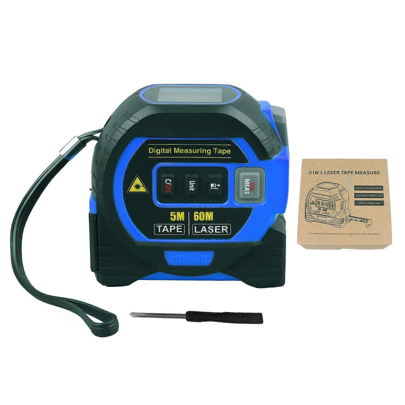 3 In 1 Digital Tape Measure Blue High Elasticity Accurate Auto Lock Digital Distance Tape for Bearing Testing 60m/196.9ft