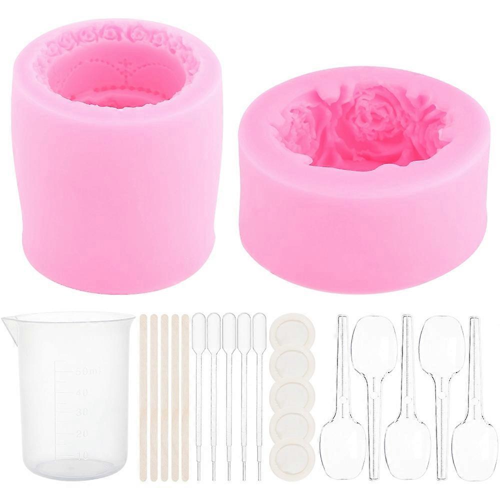 DIY Multilayer Cake Fondant Molds Kits Including Wooden Craft Sticks Plastic Pipettes Latex Finger Cots Plastic Measuring Cup Plastic Spoons Hot Pink