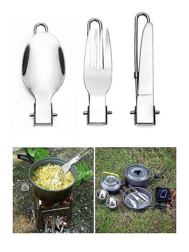 Portable Long Cookware Backpack Fork Stainless Steel Fold Knife Spoon Utensil Set