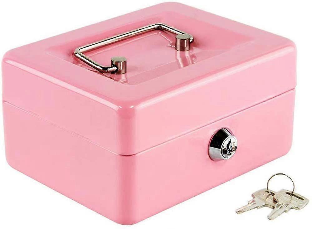 Cassetta di sicurezza con vassoio di denaro, piccola cassetta di sicurezza con chiave, cassetto contanti, 5,91 "x 4,72" x 3,15 "rosa piccolo