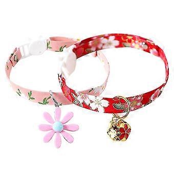 Cat Collar With Bell Pendant Small Dog Bow Tie Pink Daisy+red Hefeng