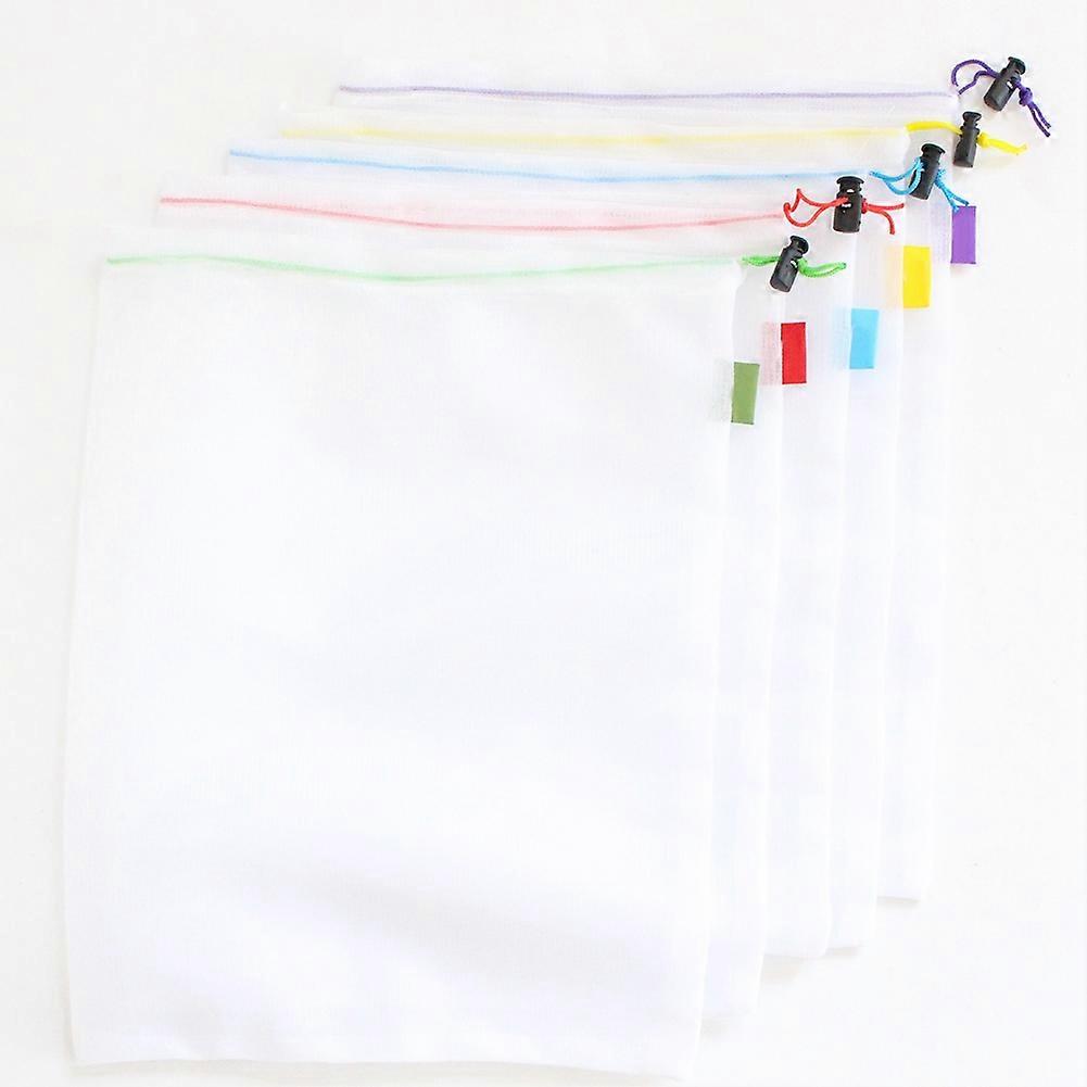 5Pcs Reusable Drawstring Mesh Vegetable Fruit Bags Washable Lightweight Pouch