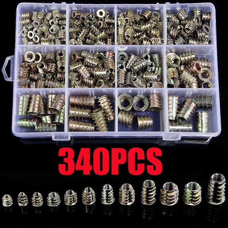 340PCS Assorted Flanged Hex Drive Head Furniture Nuts M4 M5 M6 M8 M10 Zinc alloyl Thread For Wood Insert Nut