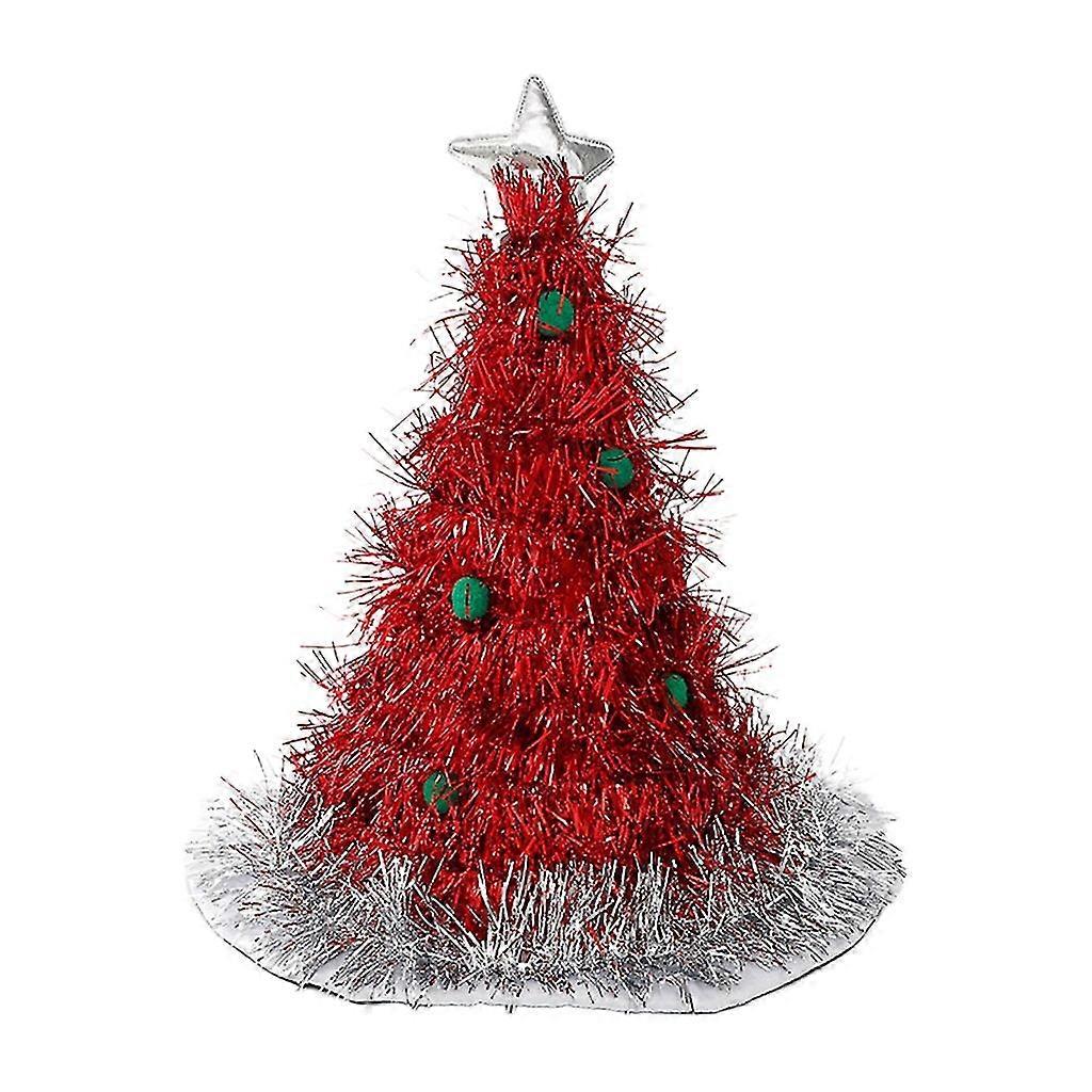 Shiny Tinsel Tree Colorful With Star Theme Hats For Adults Santa Claus Costume