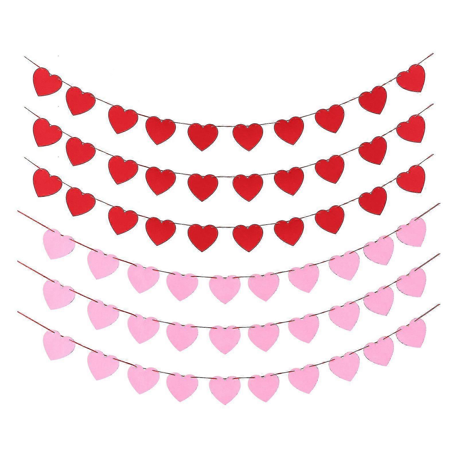 6 Packs Valentine's Day Heart Shape Pattern Pull Flag Hanging Garland Decor