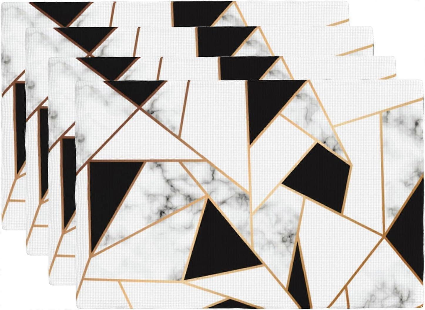 Black and White Placemats Set of 4 Irregular Triangle Marble Gold Linen Washable Place Mats Rectangle Cloth Table Mat for Party Kitchen Dining Decorat