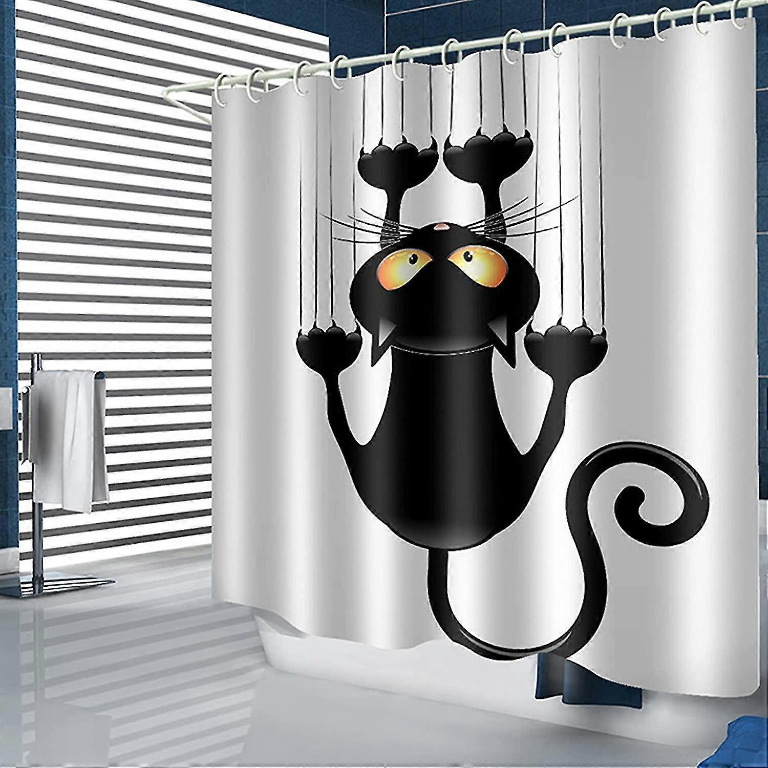 Humorous Cat Pattern DIY Shower Curtain with Hooks