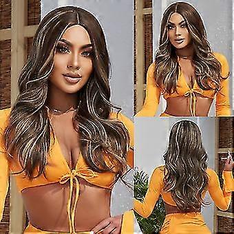 Brown medium length large wavy wig for women