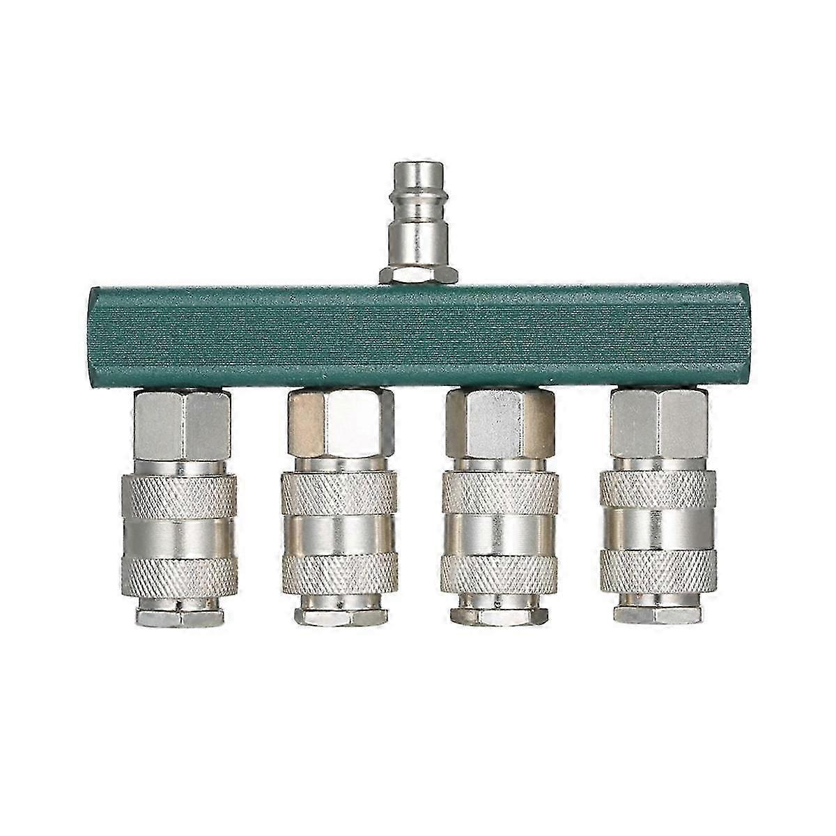 1/4 Inch NPT Air Compressor Splitter Manifold with 4 Couplers & Plug Fitting