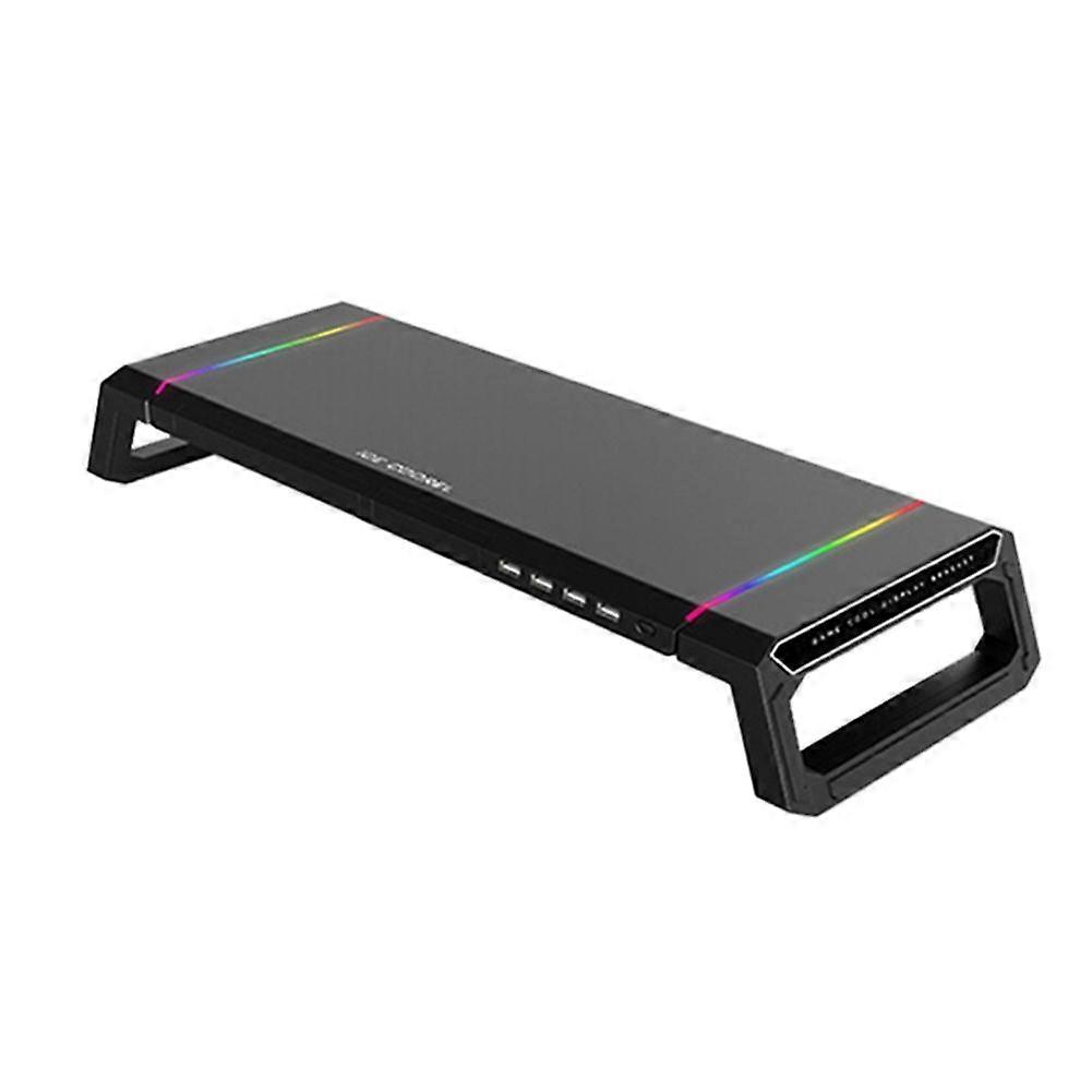 4USB Computer Monitor Stand Desktop Organizer PC Screen Laptop Desk Stand Mouse Keyboard Storage Black