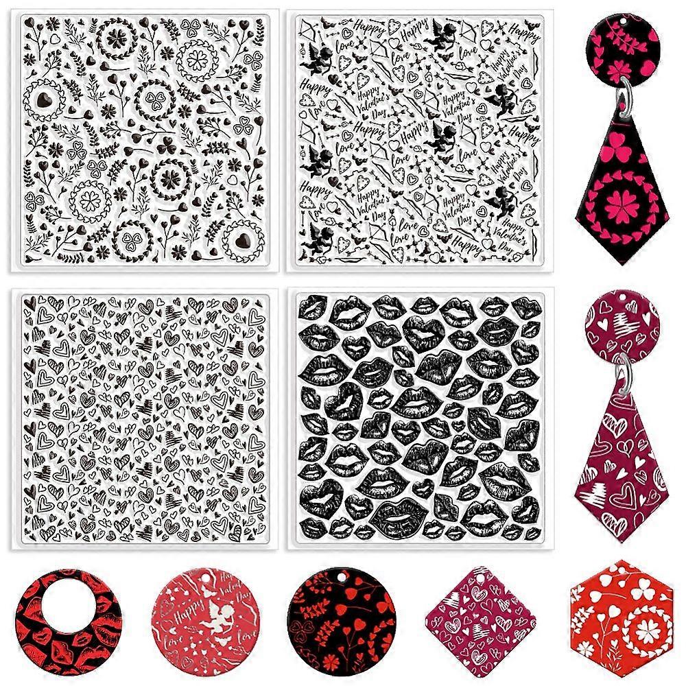 4Pcs 4 Styles Silicone Clay Texture Mat Clay Modeling Pattern Pad Lip 140x140x3mm 1pc/style