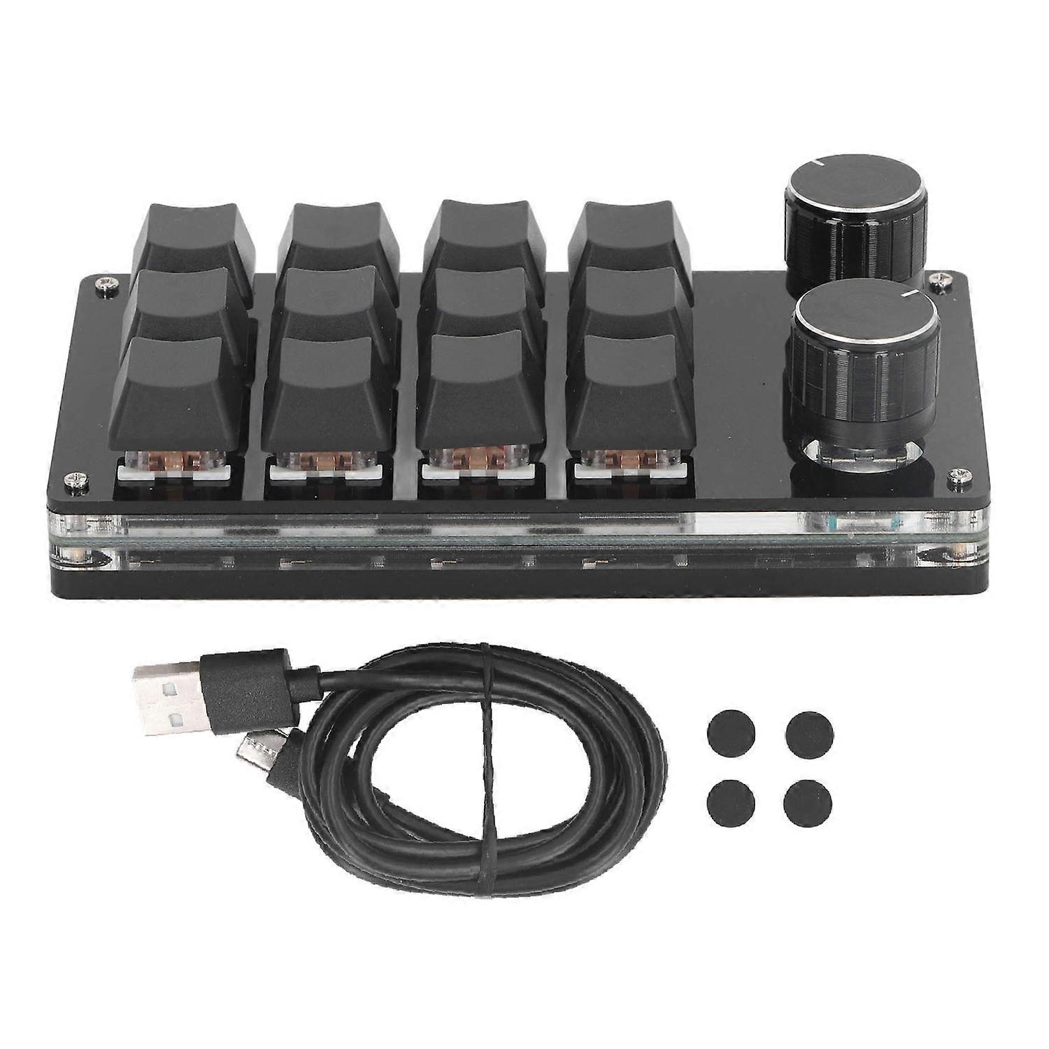 Macro Mechanical Gaming Keyboard 12 Keys 2 Knobs Programmable Wired Keyboard with Red Switch for Win