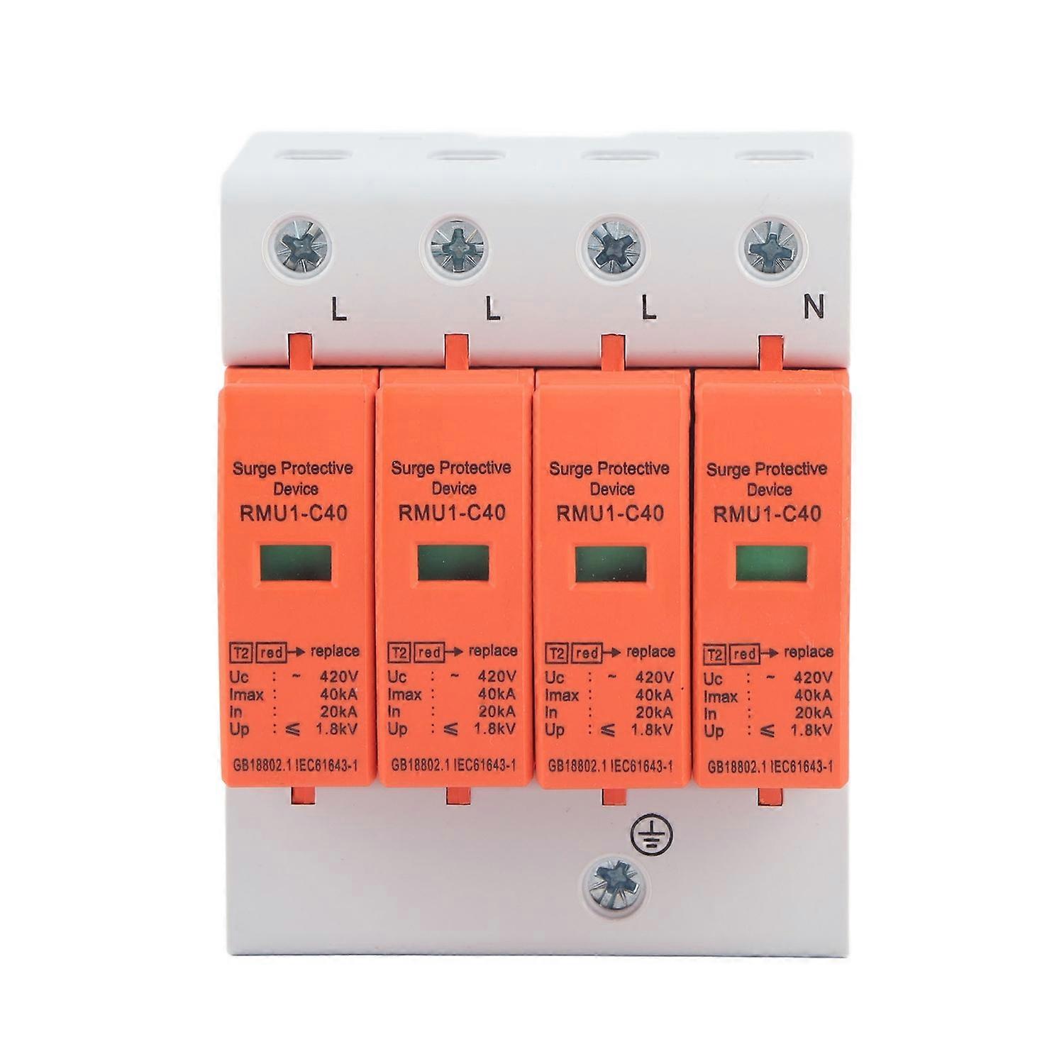4P Surge Protective Device DIN Rail Mounting Arrester Protector with Indicator AC 420V RMU1‑C40