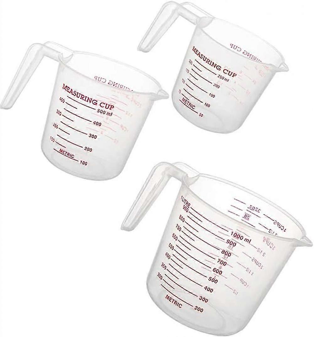 مجموعة أكواب قياس بلاستيكية ، 3 قطع من البلاستيك الخالي من مادة BPA مقاومة للحرارة مع قبضة بزاوية وكوب قياس سائل قابل للتكديس للاستخدام في المطبخ