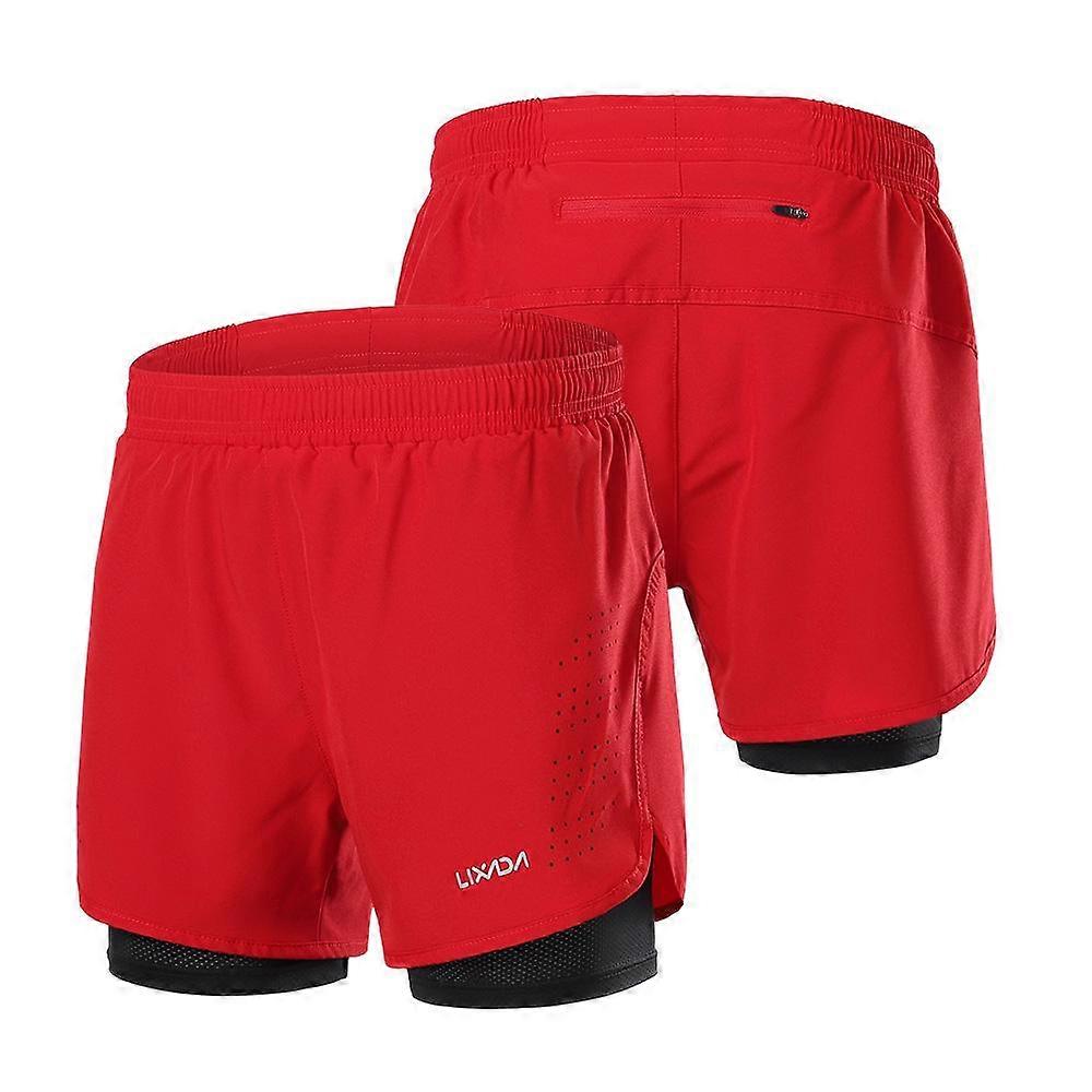 Lixada Men's 2-in-1 running shorts quick drying breatheable active training exercise jogging cycling