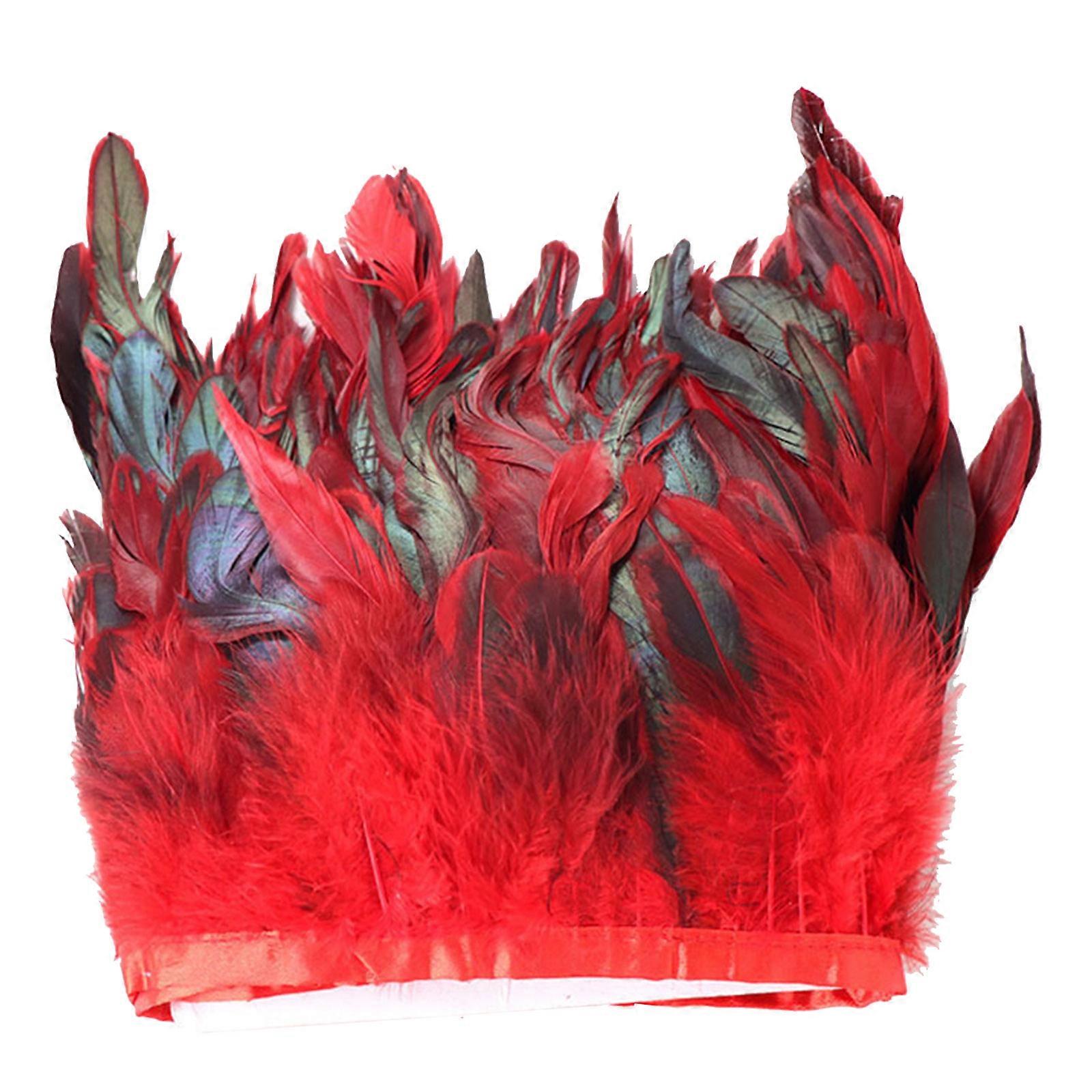 Natural Rooster Feather Width 4-6In Craft Feather Fringe Trim Pack of 1 Yards Clothes Decorations and DIY Craft Feather Red