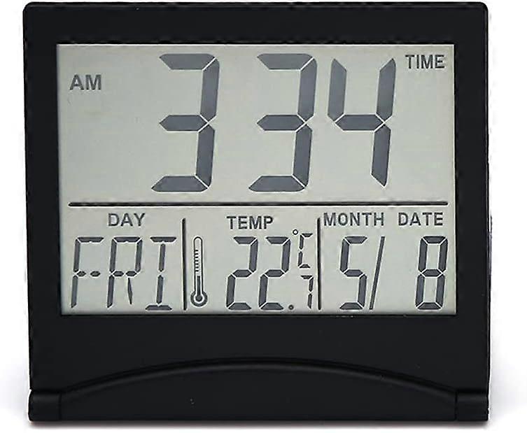 Silver Digital Alarm Clock Desktop Temperature LCD DisplayBlack