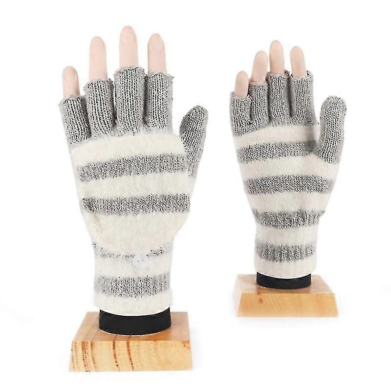 Knitted Fingerless Gloves Winter Striped Gloves Cartoon Mitten With Flip Top
