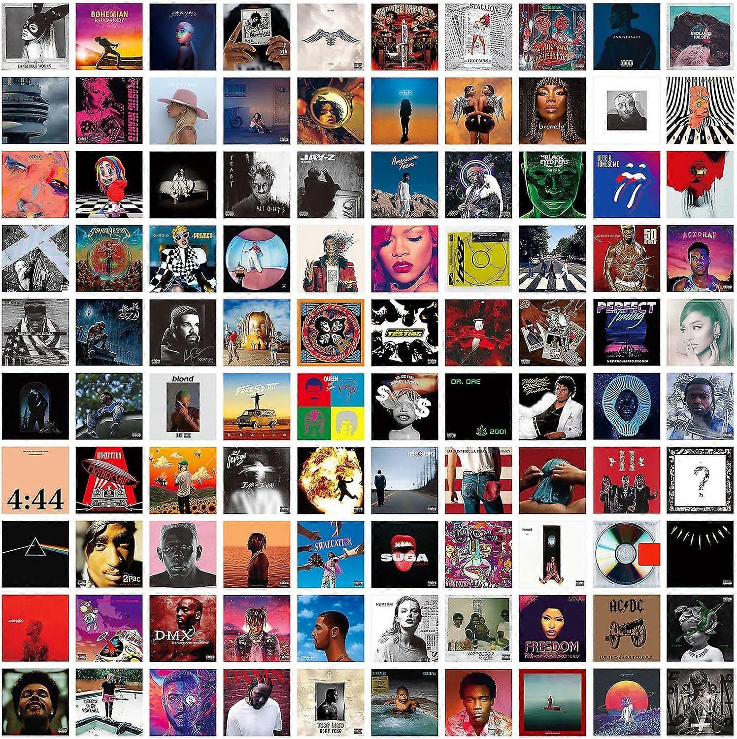 100 עטיפות אלבומים מודפסות | תמונות ייחודיות עם הדפס ריבועי 5x5 | כרזות עטיפת אלבום ערכת קולאז' | כרזות מוזיקה לאסתטיקה בחדר | פוסטרים אסתטיים