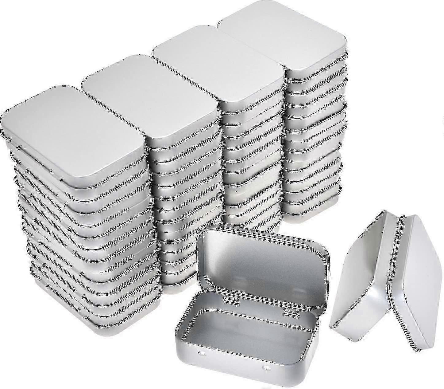 Metal Rectangular Empty Hinged Tins - 30 Pack Silver Mini Portable Box Containers Small Storage Kit Home Organizer