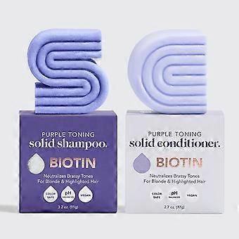Biotin Purple Shampoo & Conditioner Bar for Color Treated & Grey and white Hair, Toning Bar Shampoo & Conditioner for Blonde Silver Gray Highlighted H