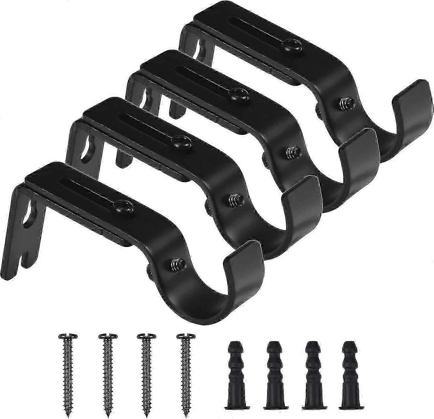 Curtain Rod Bracket, 4 Pieces Adjustable Wall Bracket, Metal Curtain Rod Bracket, Curtain Bracket With 8 Fixing Screws For Curtain Rods (black)