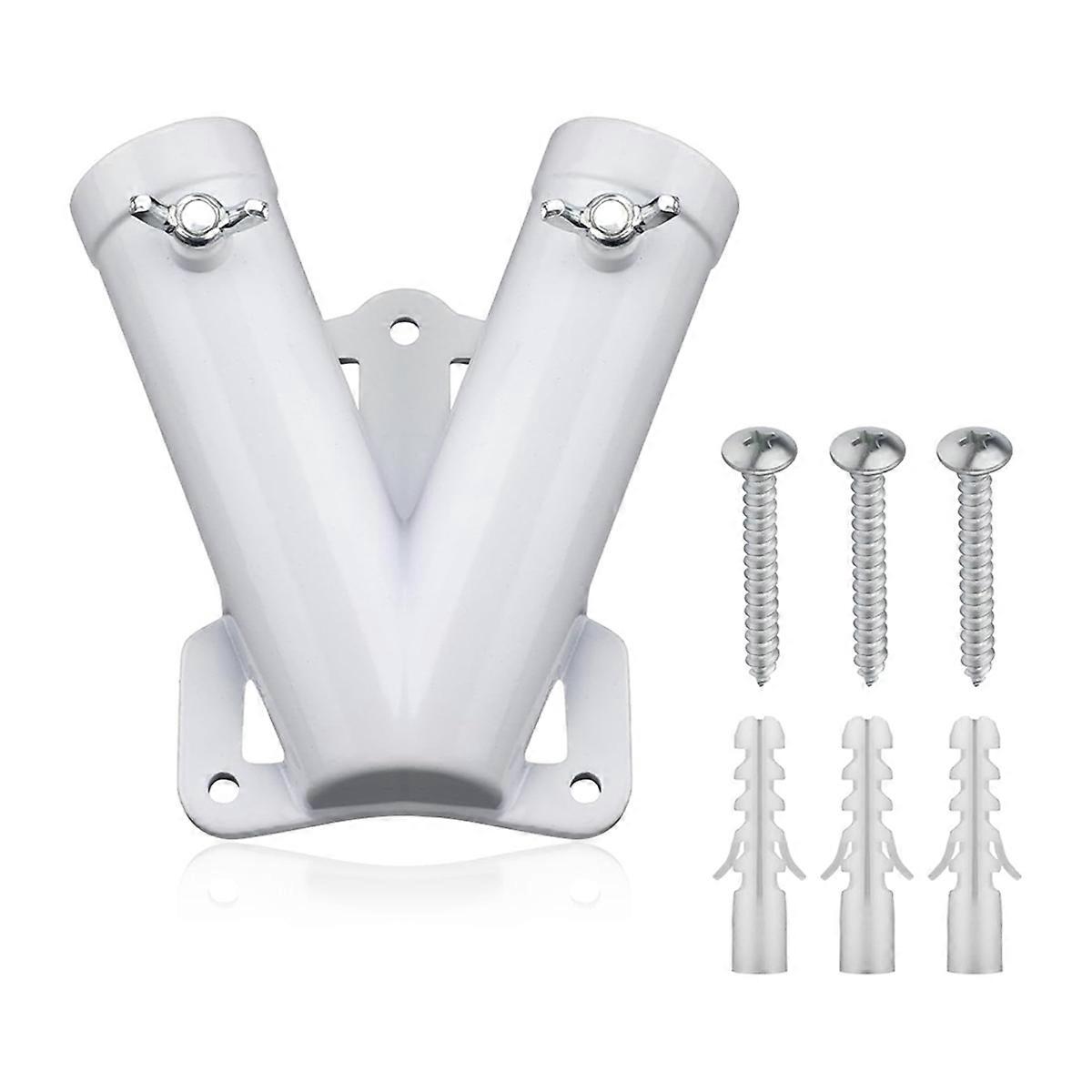 Double FlagPole Bracket Holder, V Shape Aluminum Alloy Flagpole Wall Mount Bracket Windproof Flag Bracket Mounting