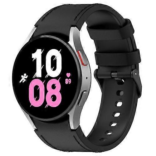 For Samsung Galaxy Watch 6 Classic Silicone Leather Black Buckle Watch Band