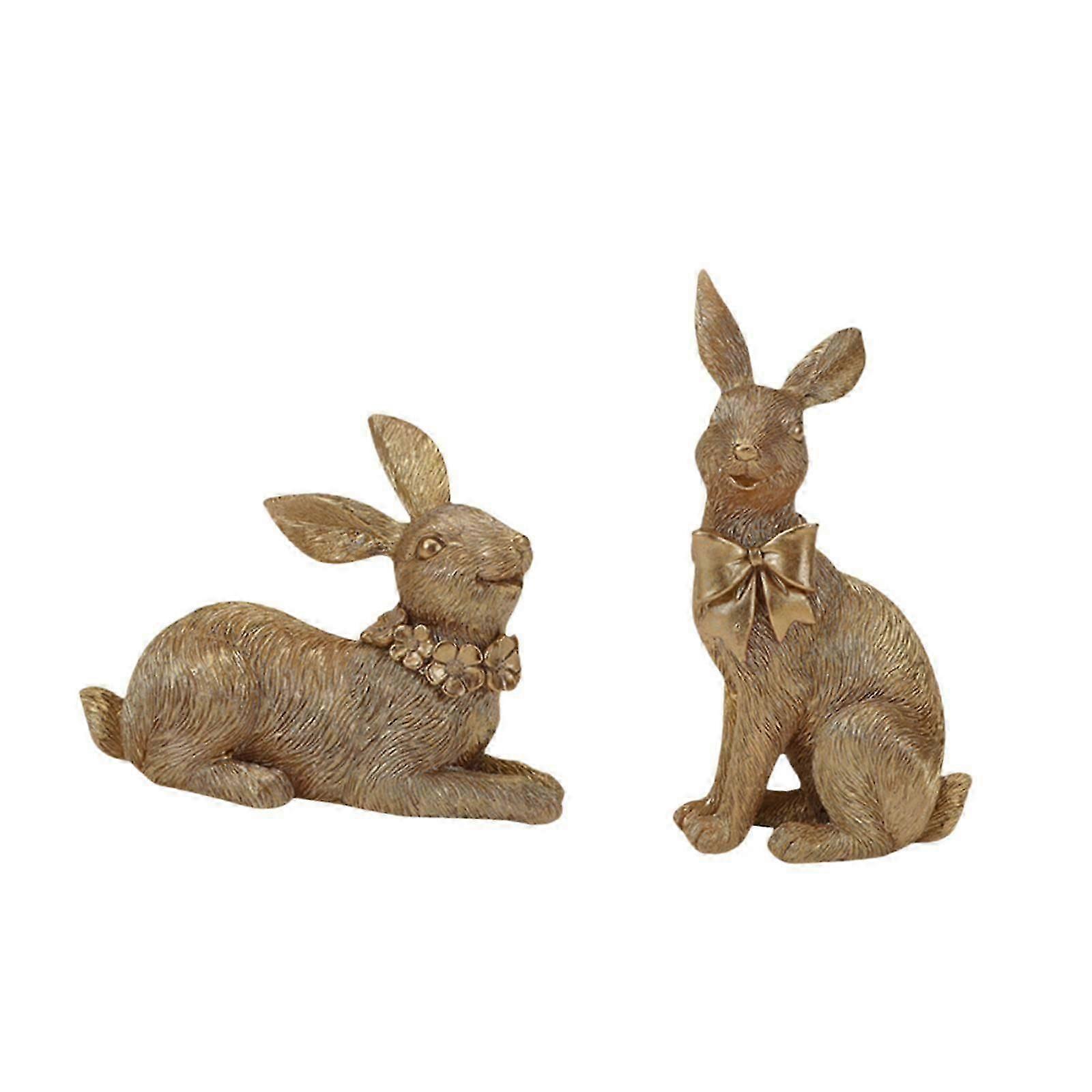 2 Pieces Easter Rabbit Statues Cute Easter Bunny Figurines for Indoor Office