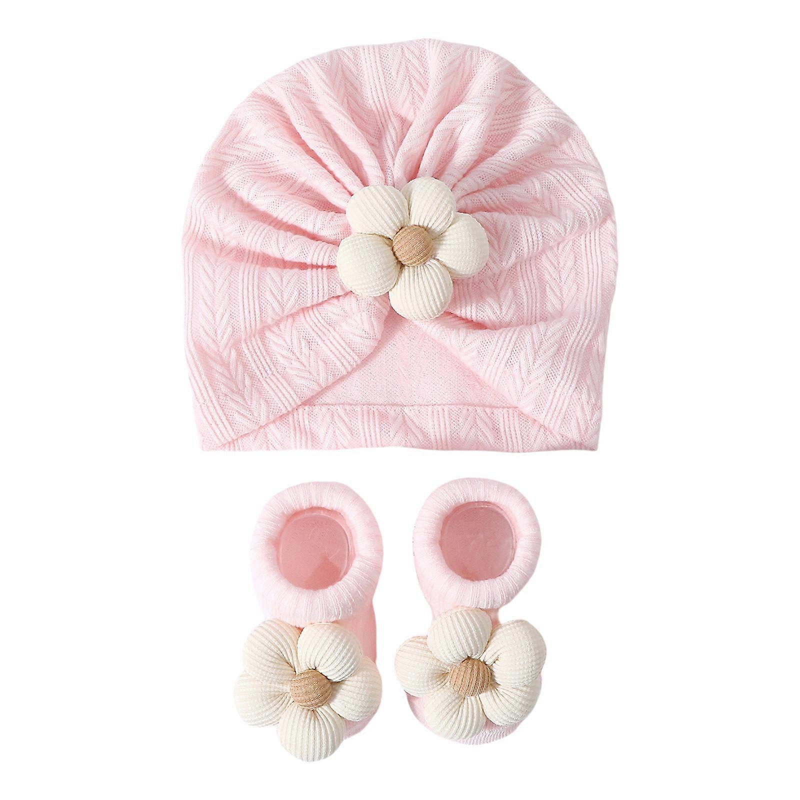 Ensemble chapeau et chaussettes pour nourrisson Bonnet et chaussettes pour nouveau-né Chaussettes de chapeau pour bébé à la mode Convient à un usage quotidien et à un événement spécial rose